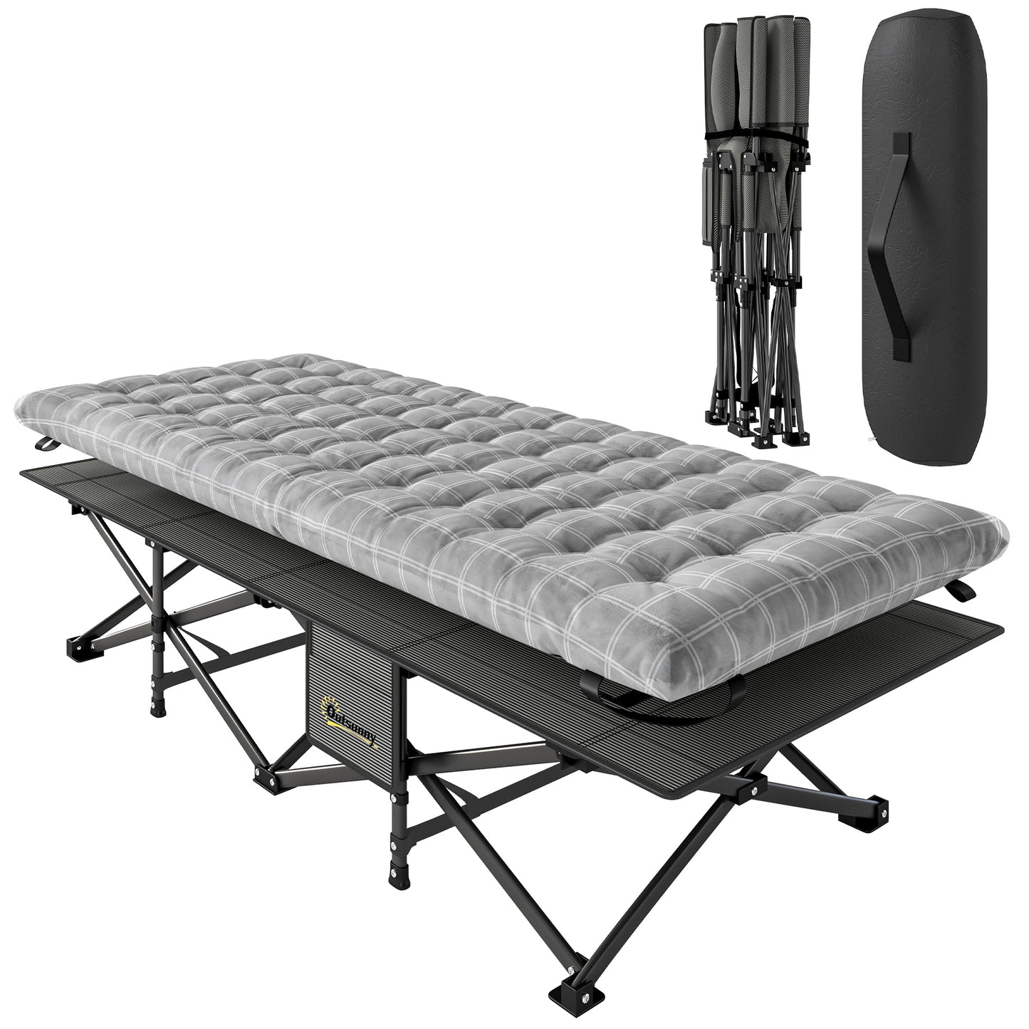 Camping Cot Heavy Duty Folding Bed with Soft Pad Grey