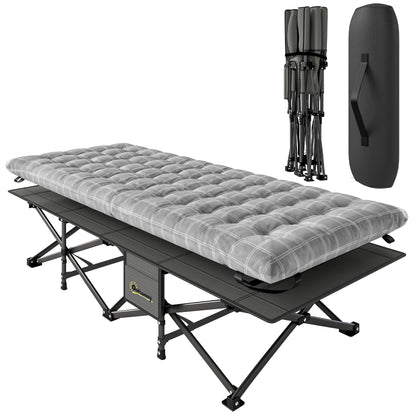 Camping Cot Heavy Duty Folding Bed with Soft Pad Grey