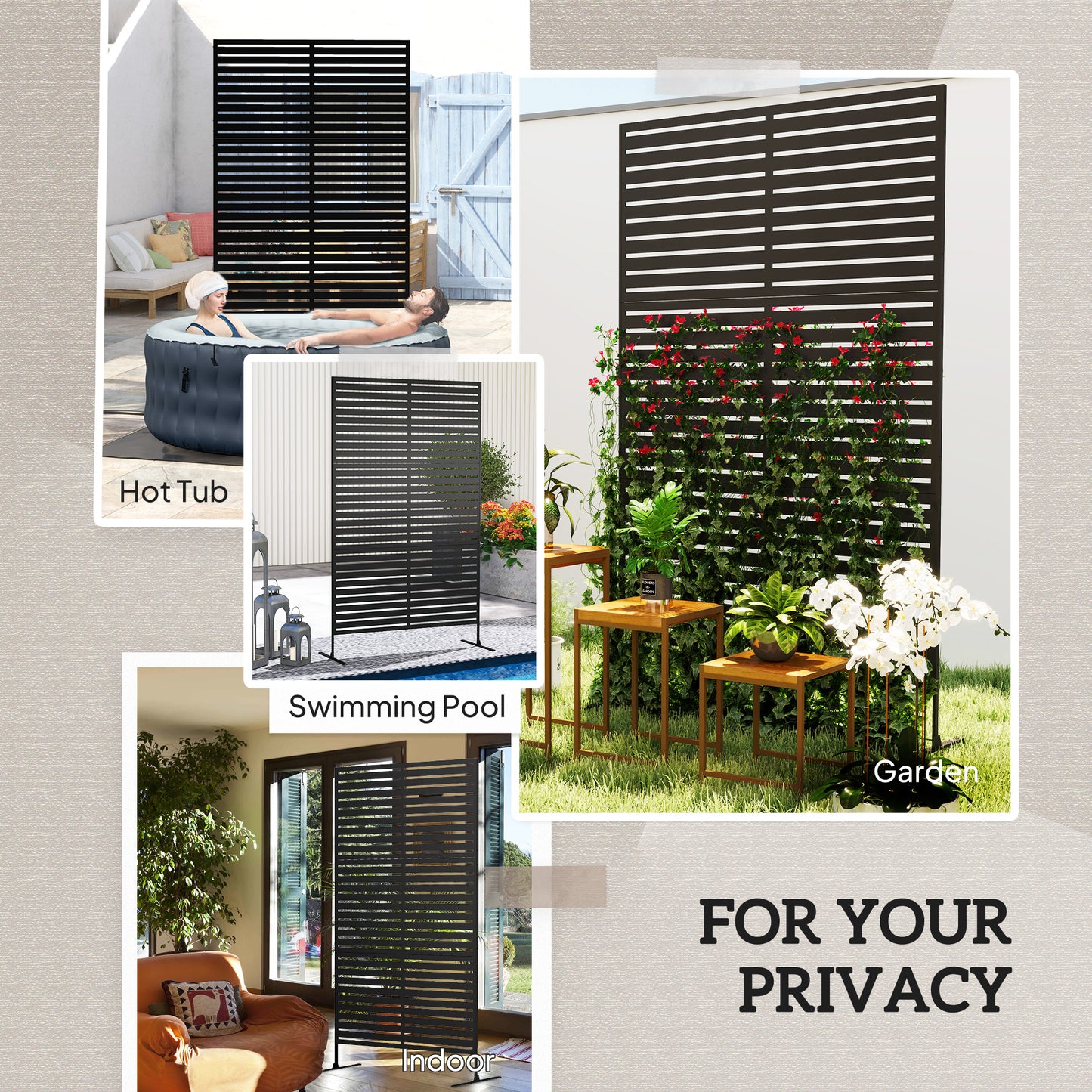 Outdoor Privacy Screen, Freestanding Outdoor Divider, Striped Black