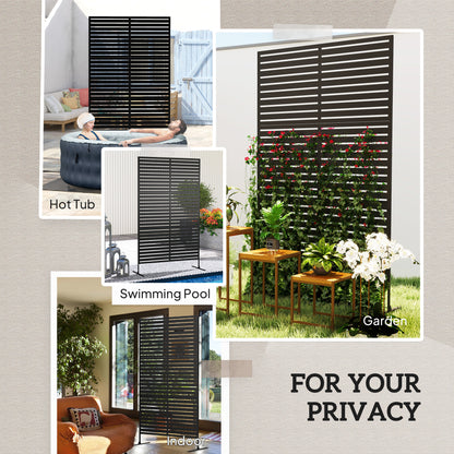 Outdoor Privacy Screen, Freestanding Outdoor Divider, Striped Black