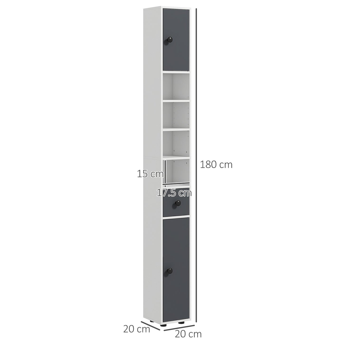 Slim Bathroom Cabinet, Toilet Roll Storage w/ Open Shelves, Grey