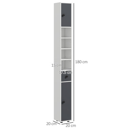 Slim Bathroom Cabinet, Toilet Roll Storage w/ Open Shelves, Grey