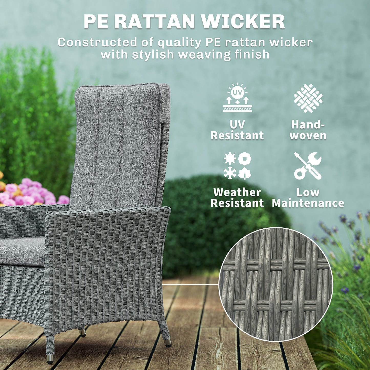 Rattan Garden Recliner Chair with Adjustable Backrest, Light Grey