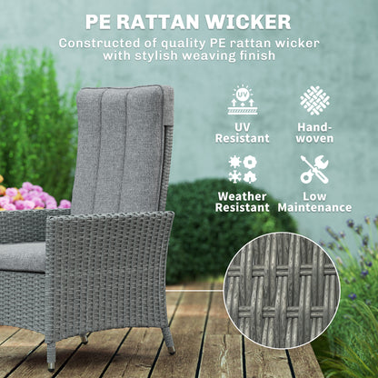 Rattan Garden Recliner Chair with Adjustable Backrest, Light Grey