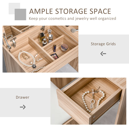 Dressing Table Set Cushioned Stool Flip-up Mirror Drawer Chipboard Wood