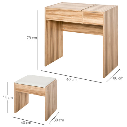 Dressing Table Set Cushioned Stool Flip-up Mirror Drawer Chipboard Wood
