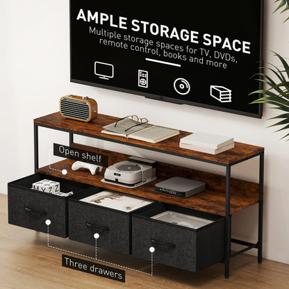 TV Cabinet, TV Console Unit with 3 Foldable Linen Drawers Brown