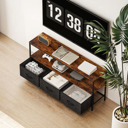 TV Cabinet, TV Console Unit with 3 Foldable Linen Drawers Brown