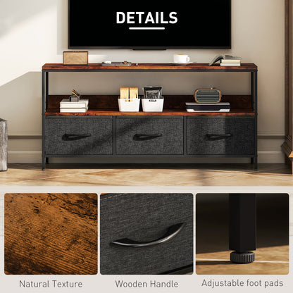 TV Cabinet, TV Console Unit with 3 Foldable Linen Drawers Brown