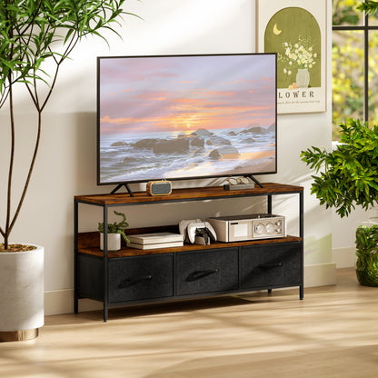 TV Cabinet, TV Console Unit with 3 Foldable Linen Drawers Brown
