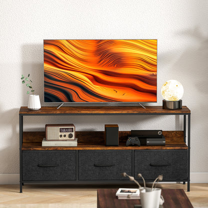 TV Cabinet, TV Console Unit with 3 Foldable Linen Drawers Brown