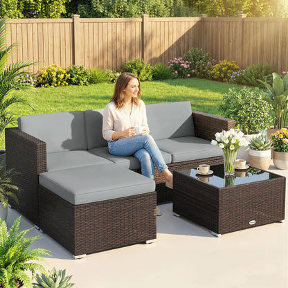 Garden Furniture Set w/ Padded Cushions Corner Sofa Set, Light Grey