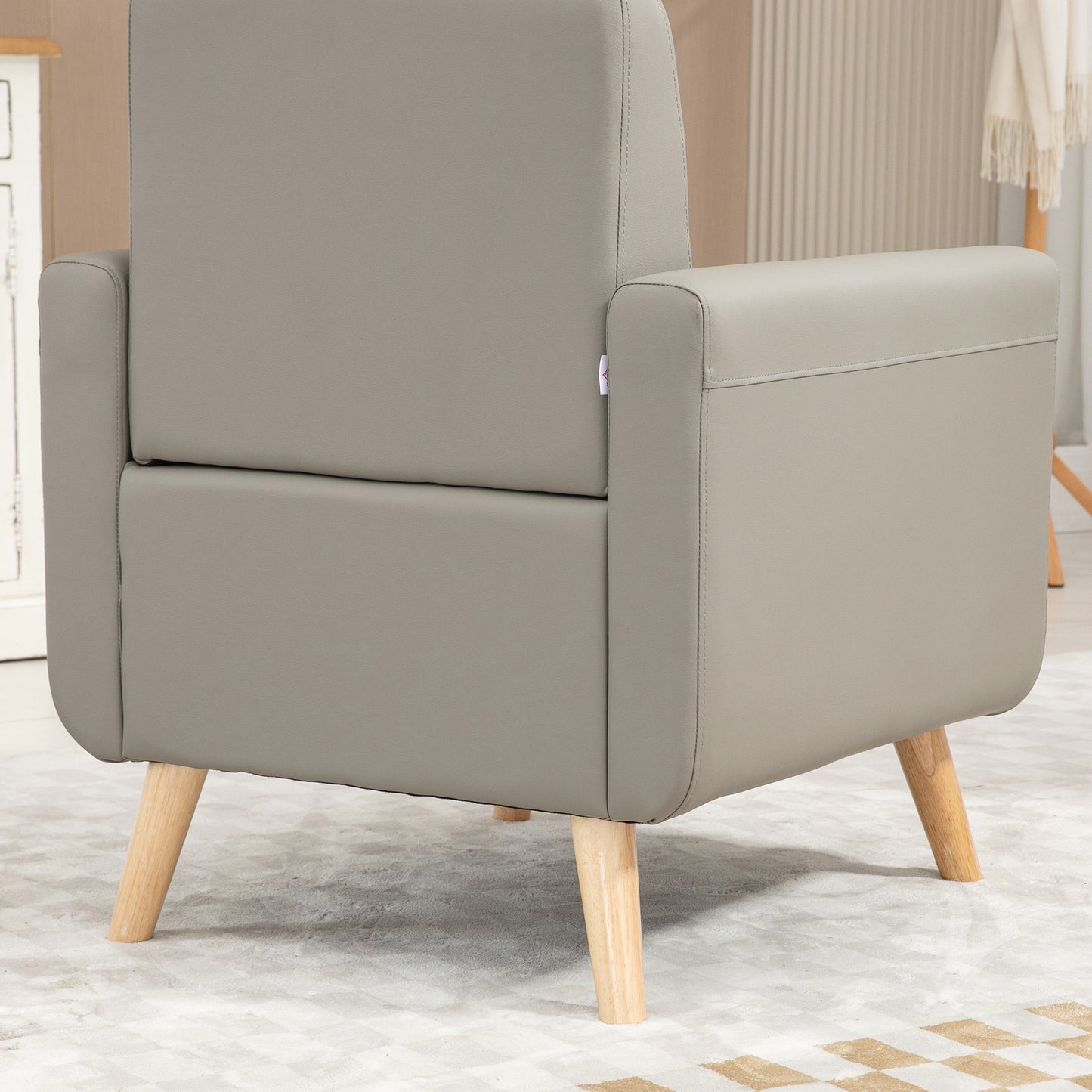 Modern Accent Chair, Tufted Living Room Chairs, PU Leather Armchair for Bedroom, Home Office, Grey