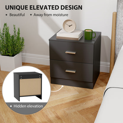 Bedside Table, Nightstand with 2 Drawers, Modern Side Table, Black
