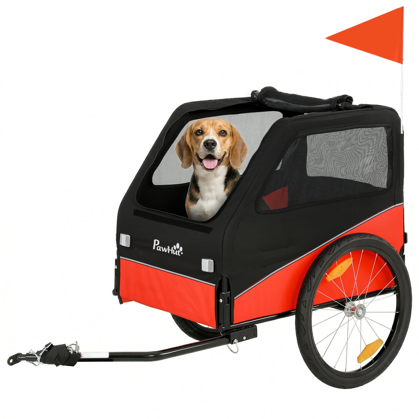 Dog Bike Trailer, Pet Cart Bicycle Carrier for Small and Medium Pets with 20" Inflatable Rubber Wheels, Universal Bicycle Coupler, Reflectors, Flag, Internal Leash, Support Up to 20kg, Red