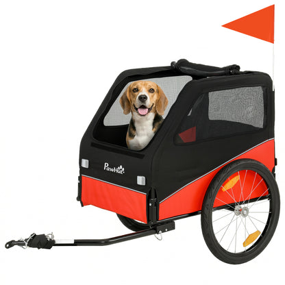 Dog Bike Trailer, Pet Cart Bicycle Carrier for Small and Medium Pets with 20" Inflatable Rubber Wheels, Universal Bicycle Coupler, Reflectors, Flag, Internal Leash, Support Up to 20kg, Red