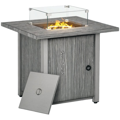 Gas Fire Pit Table with 40,000 BTU Burner, Cover, Glass Screen, Grey