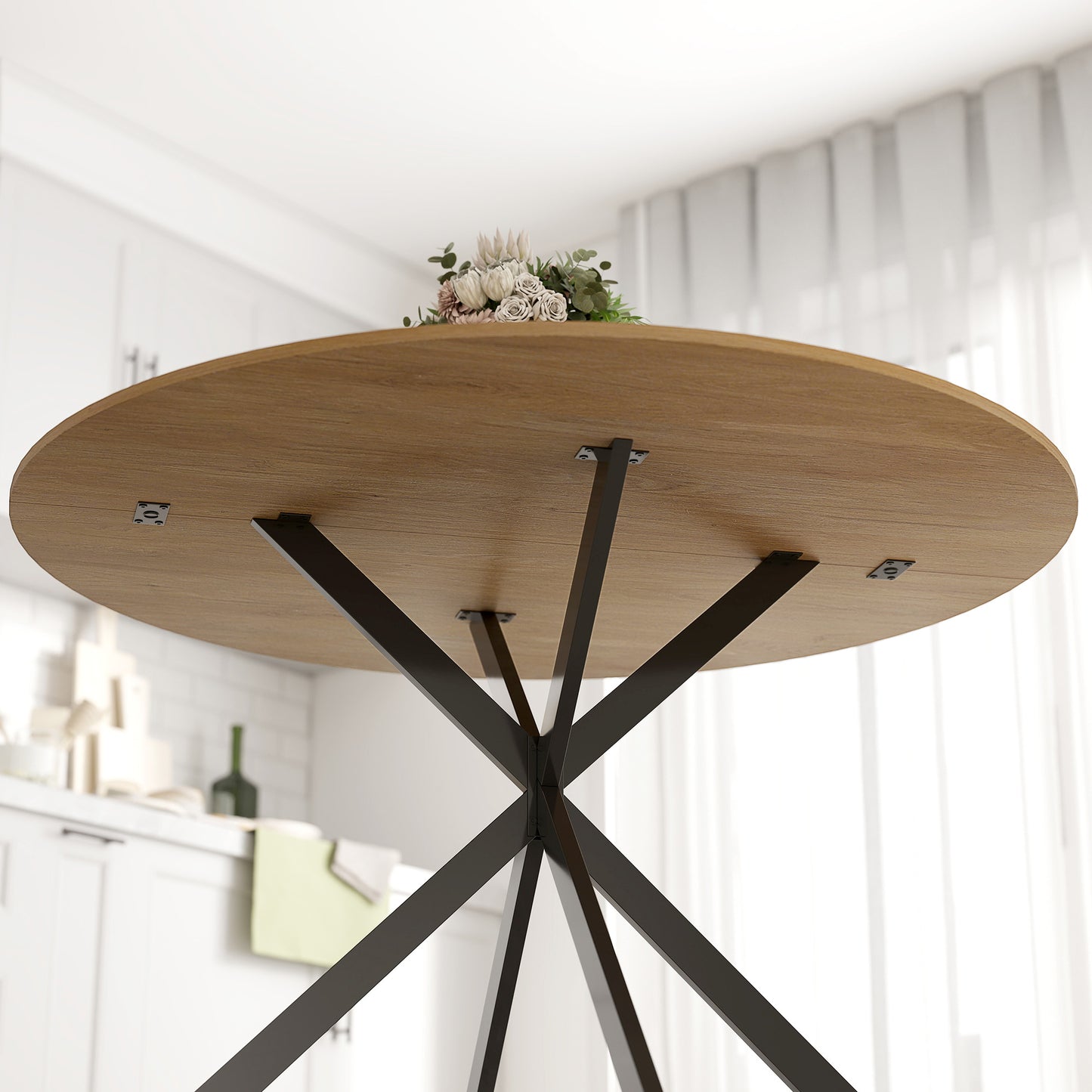 120 cm Dining Table for 4, Industrial Kitchen Table with Steel Legs