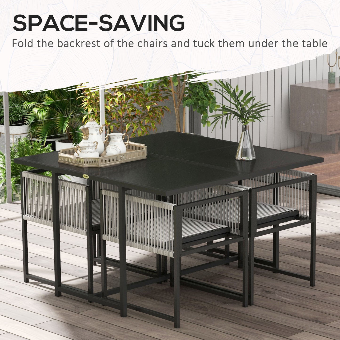 5 Pieces Patio Dining Set with Foldable Back, Light Grey