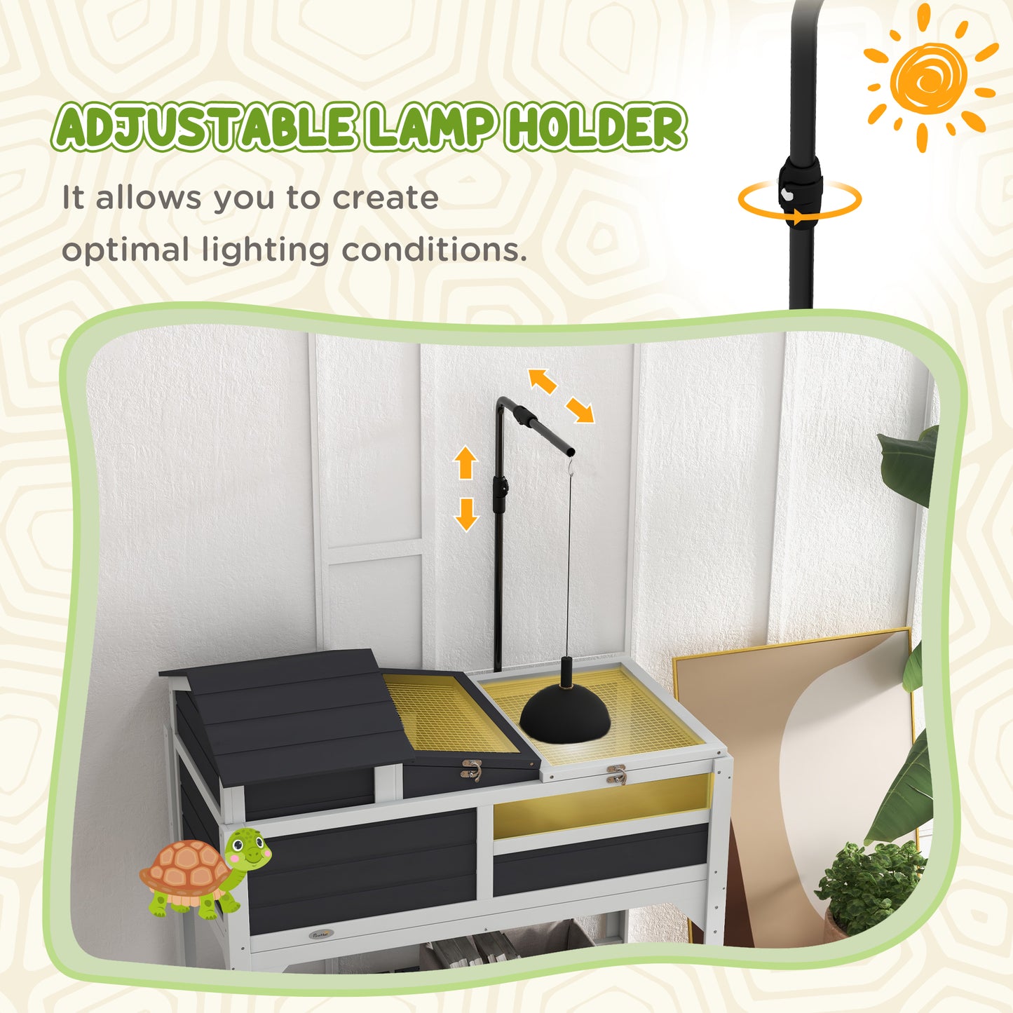 Tortoise House w/ Adjustable Lamp Holder, Openable Lid, Storage Shelf