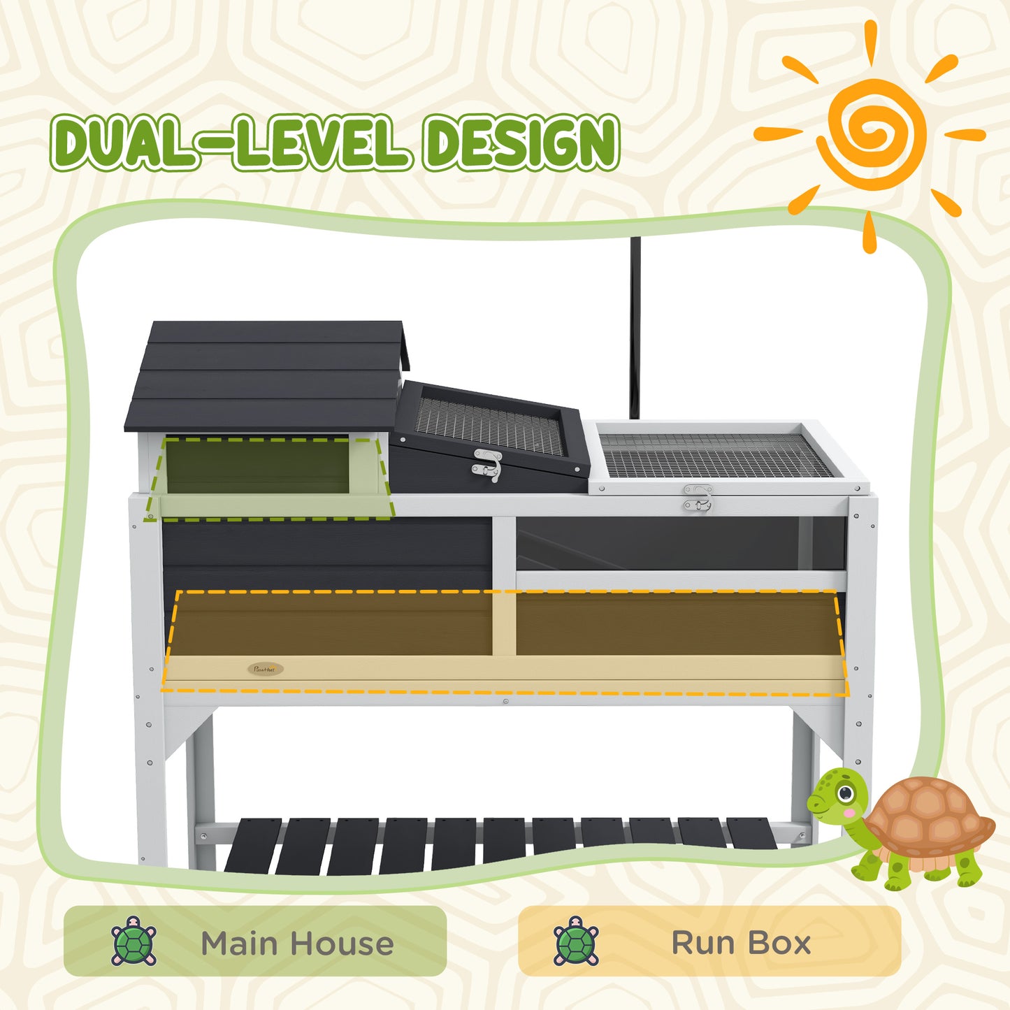 Tortoise House w/ Adjustable Lamp Holder, Openable Lid, Storage Shelf