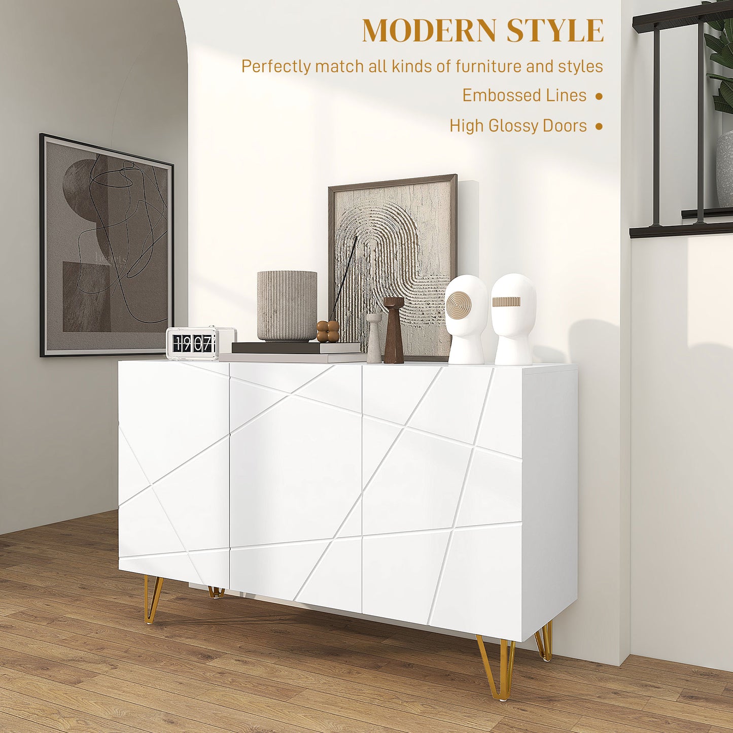 Freestanding Storage Cabinet with Adjustable Shelves for Living Room