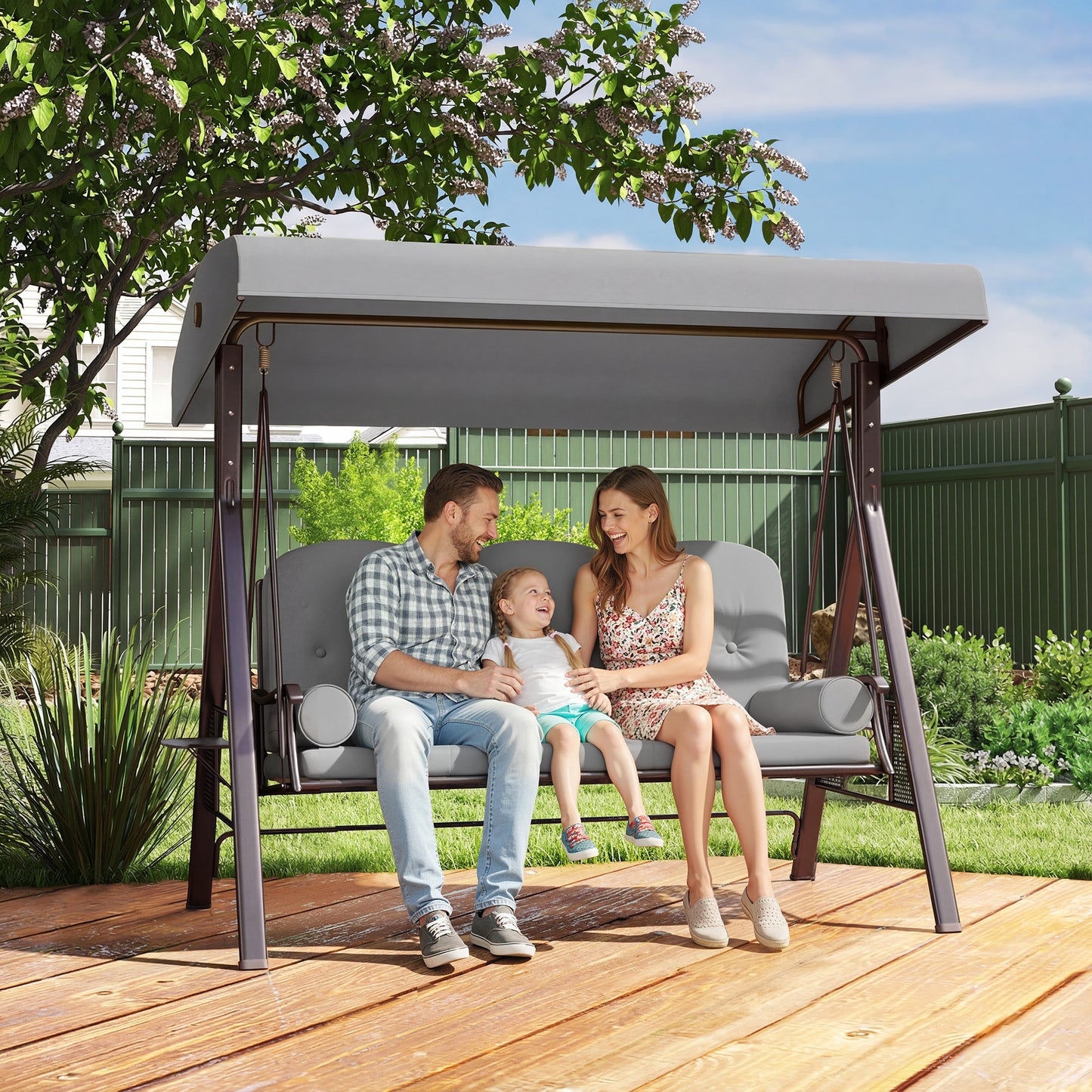 3 Seater Garden Swing Chair, Light Grey