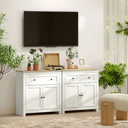Sideboard, Kitchen Storage Cabinet w/ Adjustable Shelf, Drawer, Cream