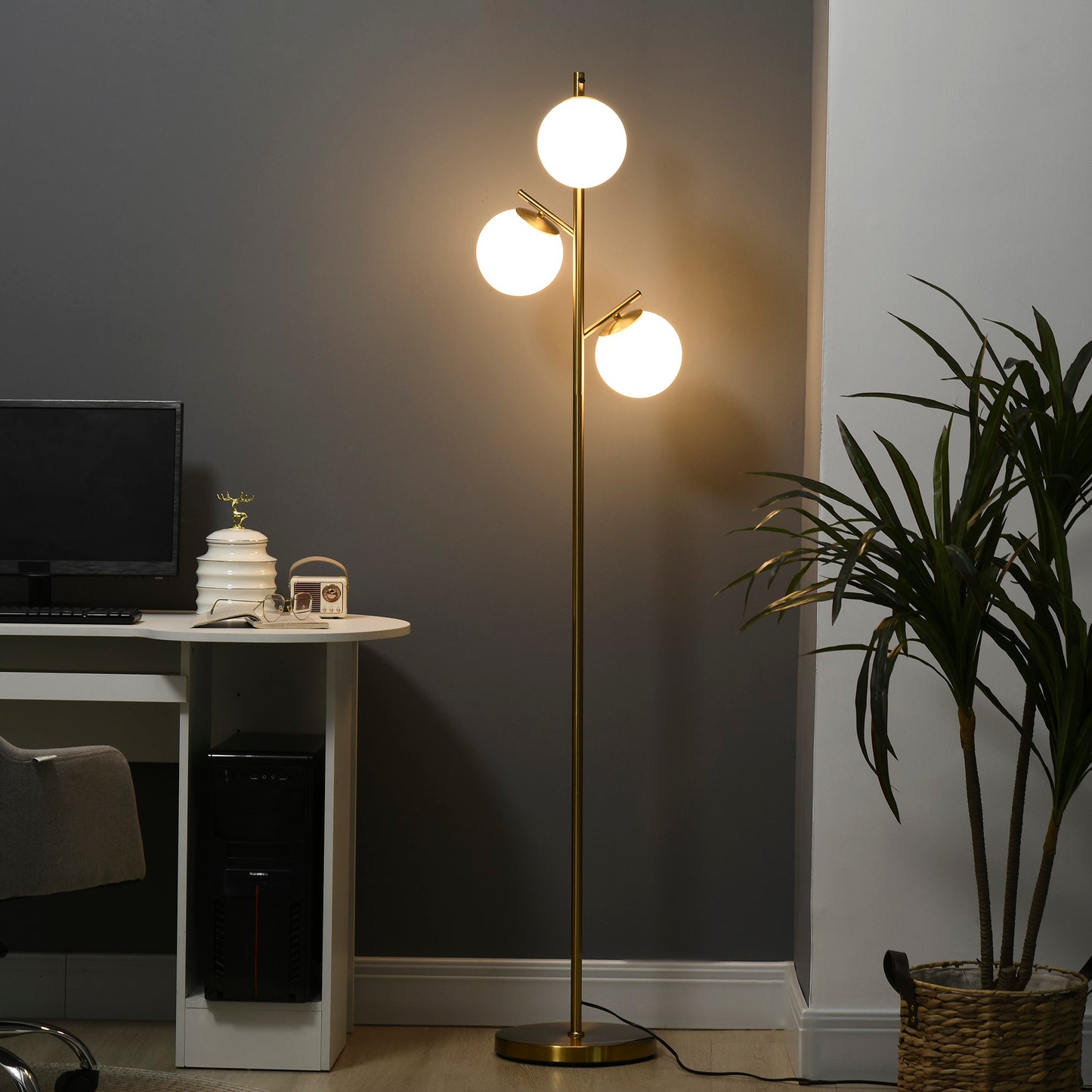 Modern Tree Floor Lamp with 3 Light, for Living Room Bedroom, Gold