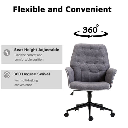 Office Chair Task Adjustable Height Mid Back Armrest Tilt Linen Grey