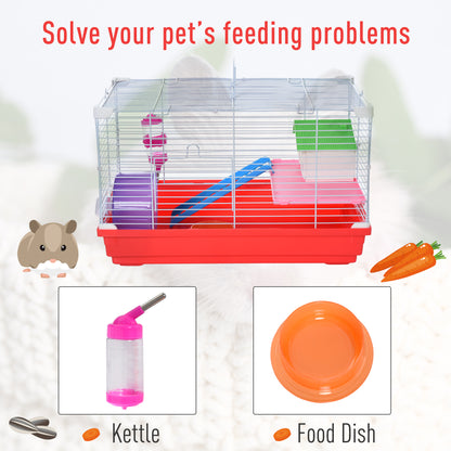 Portable 2 Storey Hamster Cage Small Pet Animal Cage Double Layers w/ Exercise Wheel Water Bottle Dishes