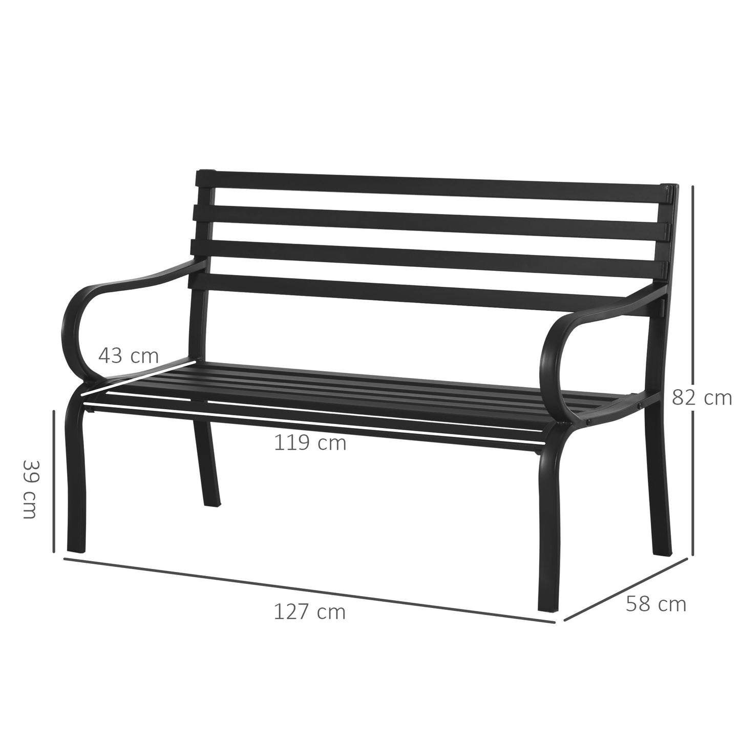 2 Seater Bench Garden Furniture Outdoor Metal Loveseat Seat Patio Chair