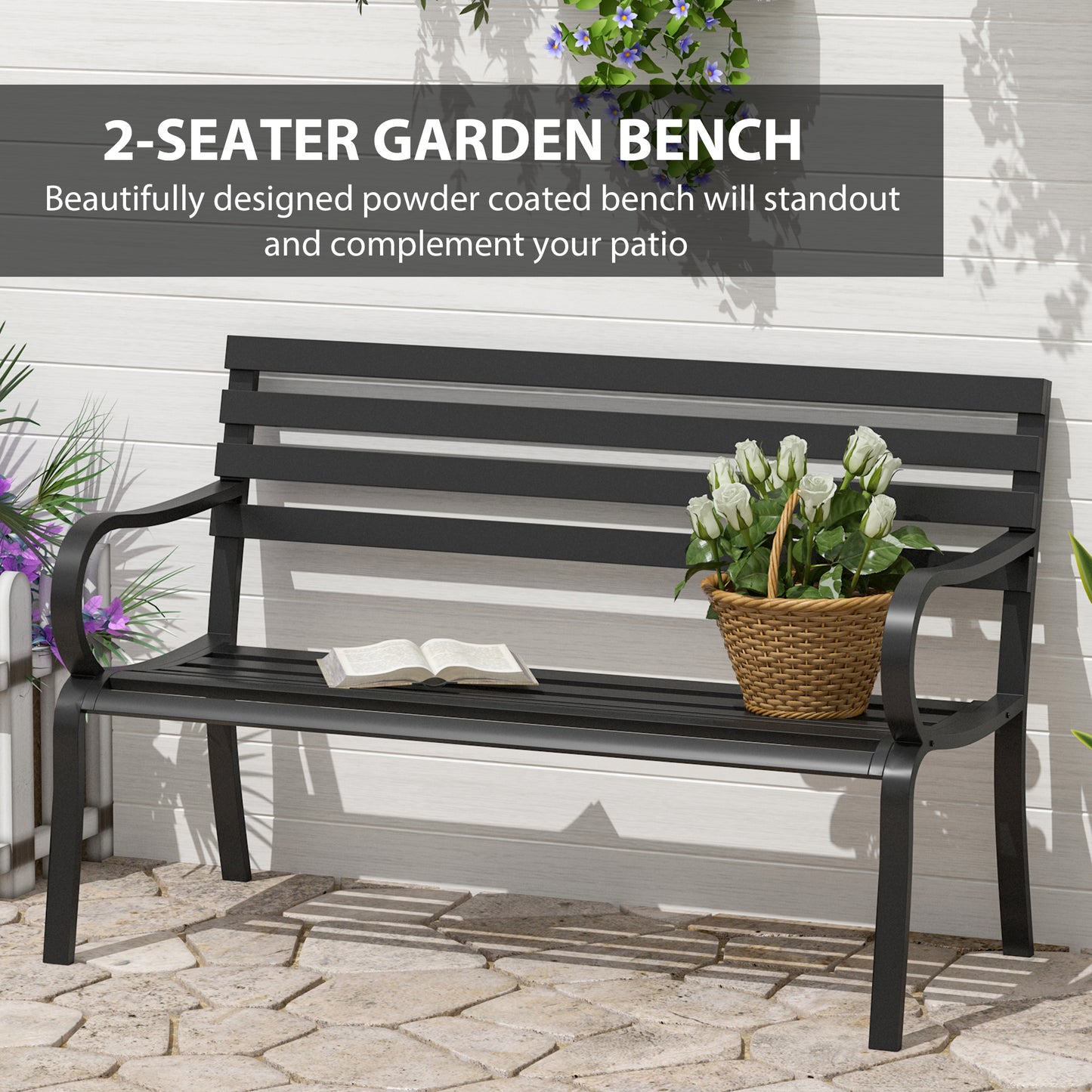 2 Seater Bench Garden Furniture Outdoor Metal Loveseat Seat Patio Chair