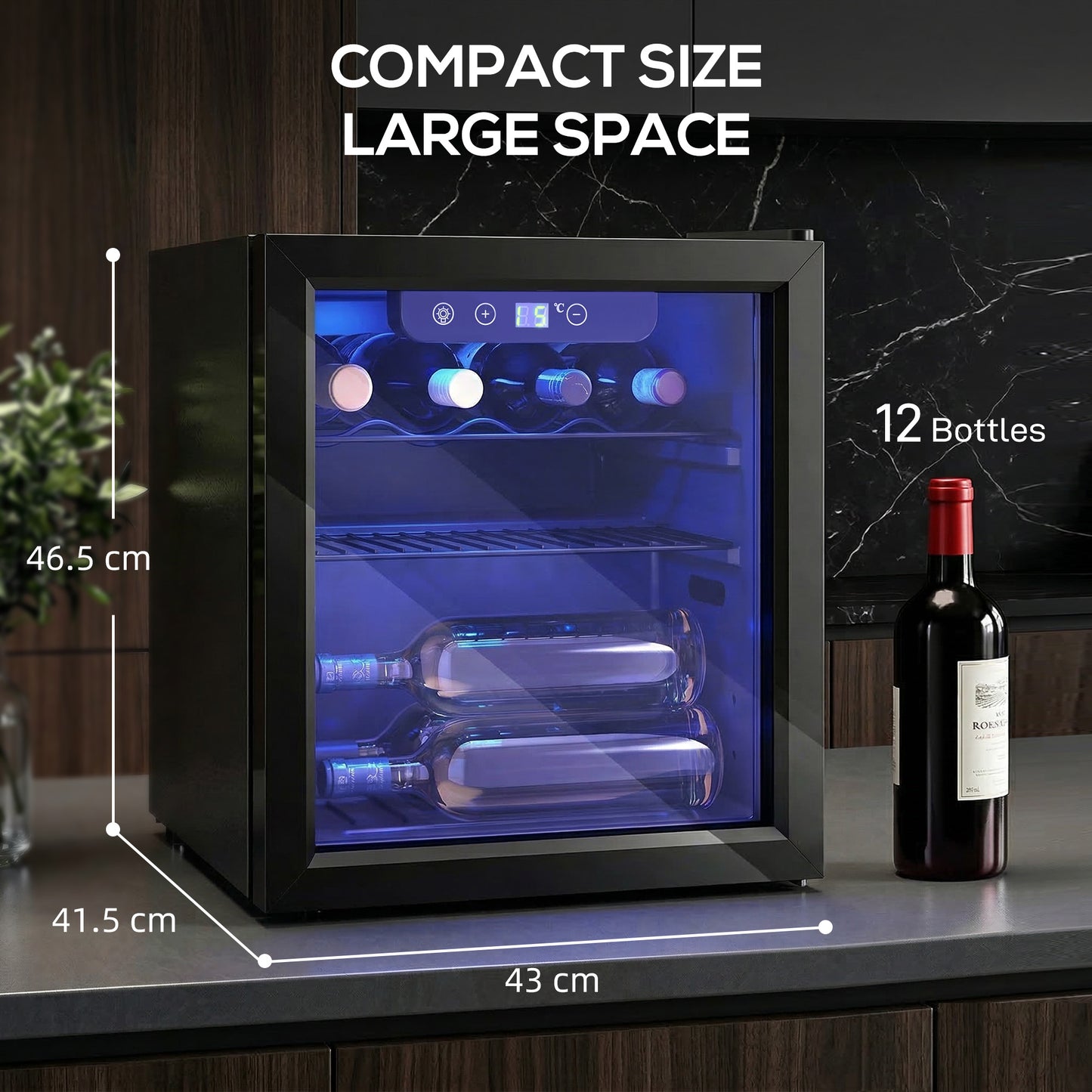 12 Bottle Wine Cooler, 4-16°C Under Counter Drinks Beer Wine Fridge