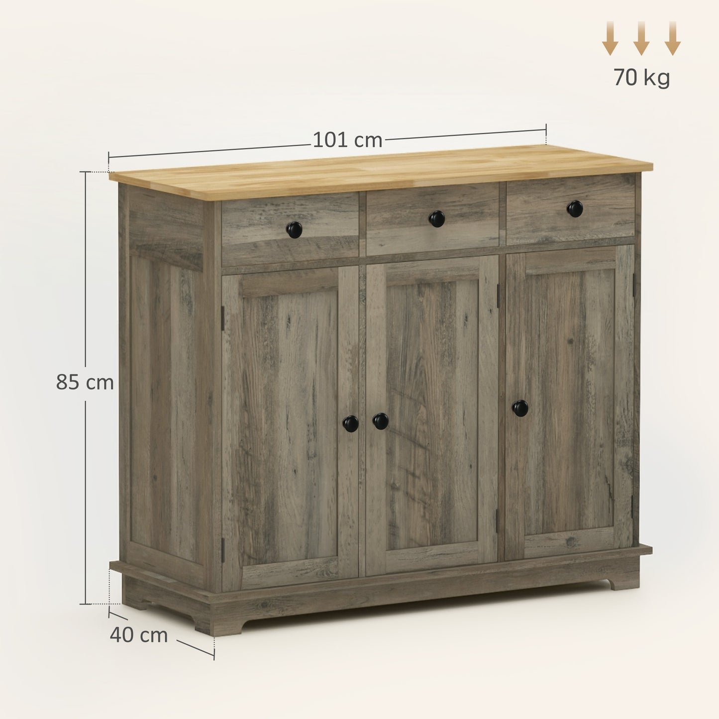 Sideboard Buffet Cabinet with Storage Cabinets and Drawers Grey