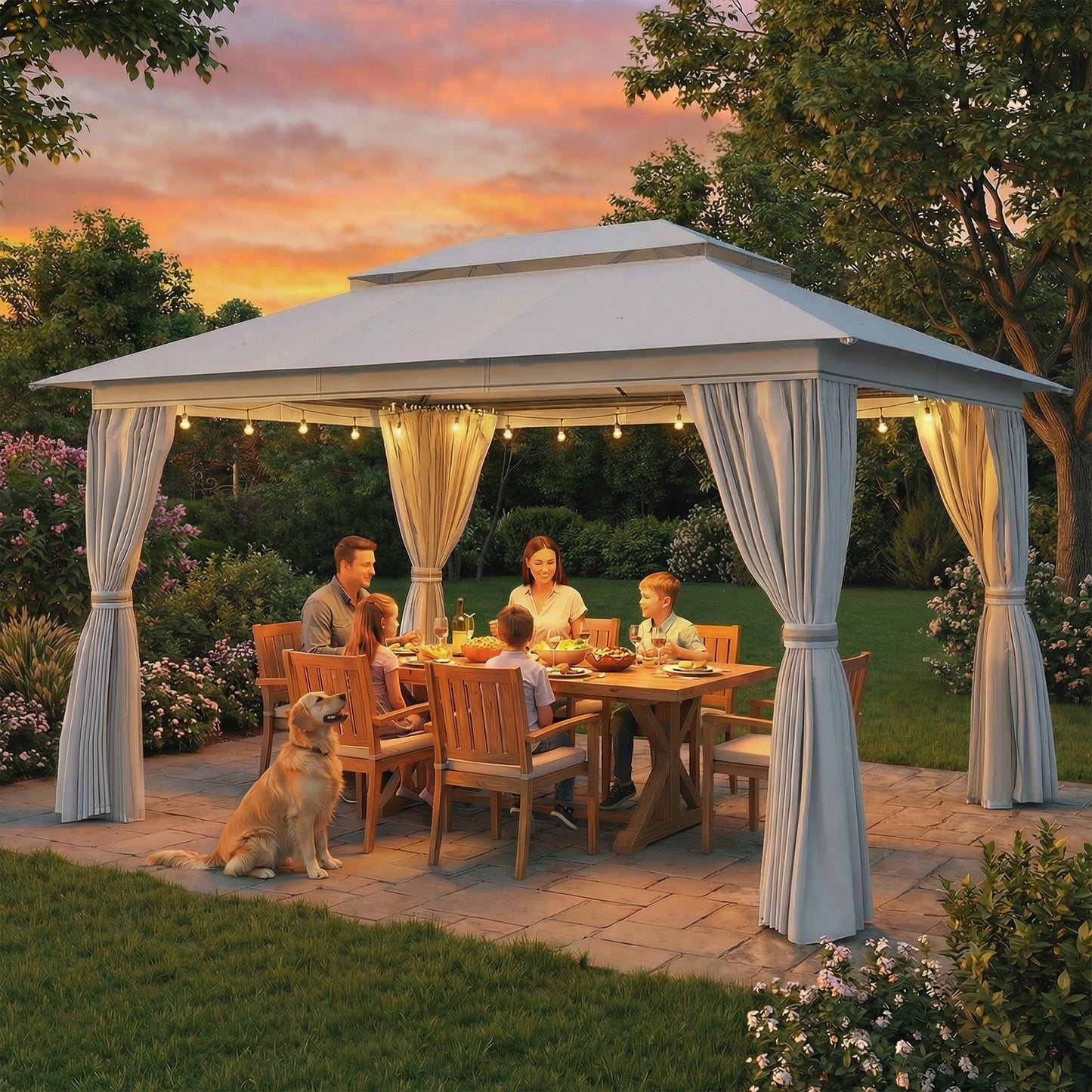 3 x 4 m Outdoor Garden Gazebo with UPF50+ Double Roof, Dark Grey