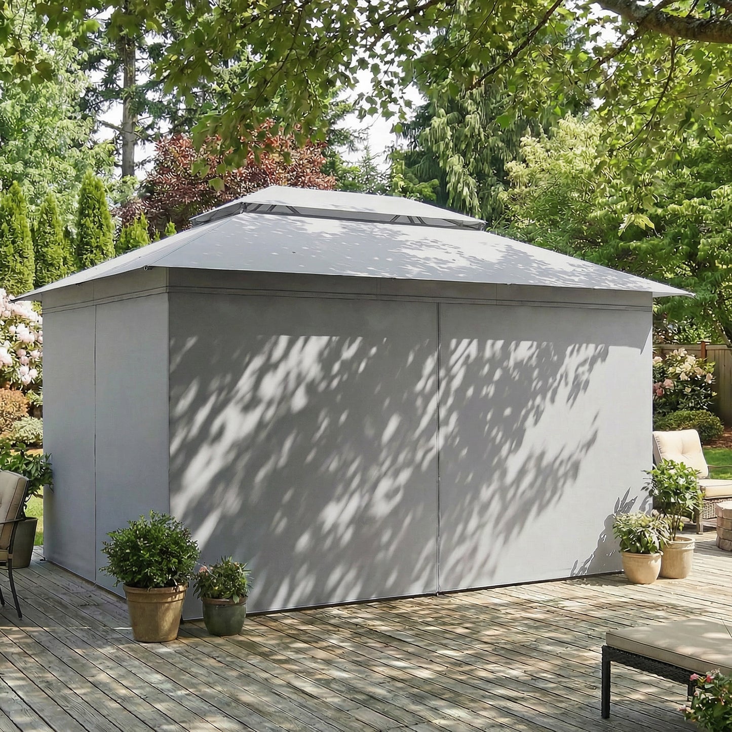 3 x 4 m Outdoor Garden Gazebo with UPF50+ Double Roof, Dark Grey
