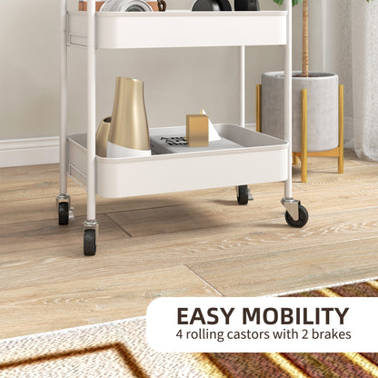 3 Tier Rolling Utility Cart with 3 Mesh Basket, White