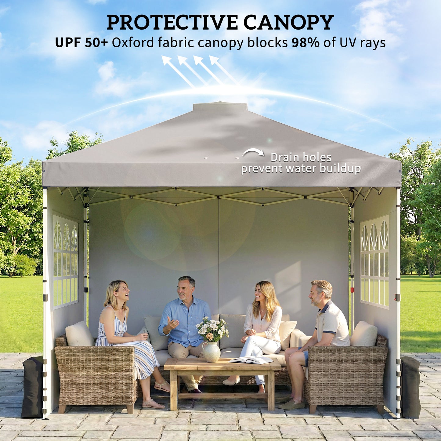 Pop Up Canopy Waterproof Height Adjustable 3 x 3 (m) Grey