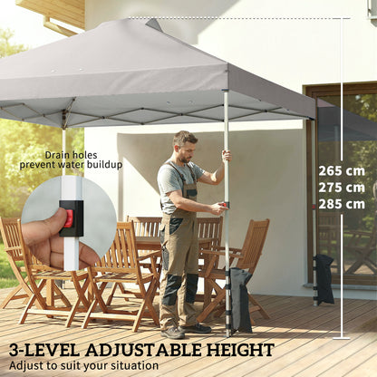 Pop Up Canopy Waterproof Height Adjustable 3 x 3 (m) Grey