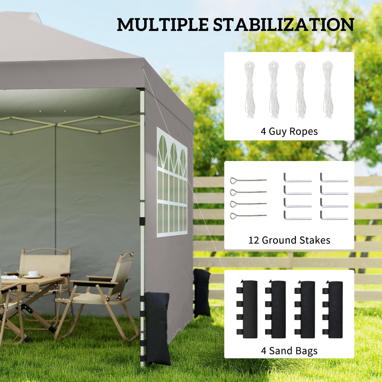 Pop Up Canopy Waterproof Height Adjustable 3 x 3 (m) Grey
