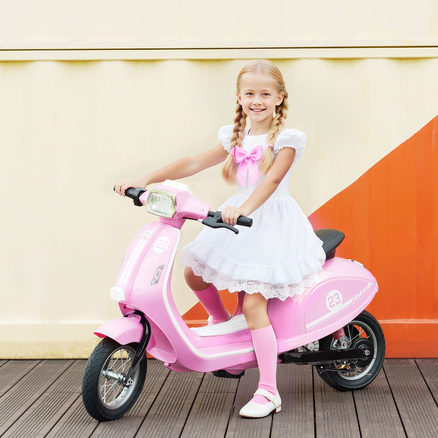24V Battery Powered Ride on Motorcycle with Manual Throttle, Pink