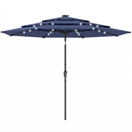 2.8 m Garden Parasol Umbrella with Light, Patio Umbrella, Navy Blue