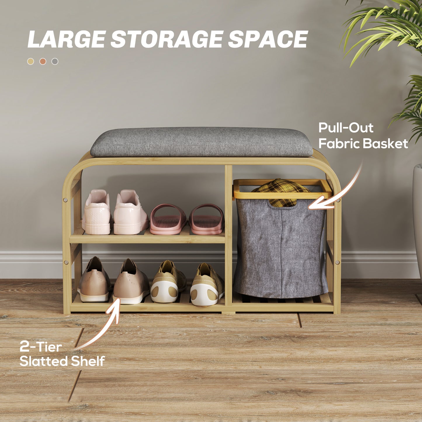 Shoe Rack Bench with Seat for Hallway, Entryway, Nature Wood Finish