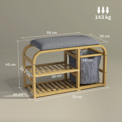 Shoe Rack Bench with Seat for Hallway, Entryway, Nature Wood Finish