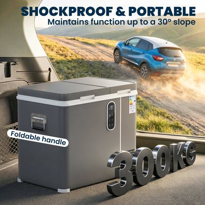 55L Compressor Car Fridge Freezer, Dual Zone Camping Refrigerator with App Control, 12/24V DC and 100-240V AC, Portable Electric Cool Box with Foldable Handle, Truck, Campervan, RV, Boat