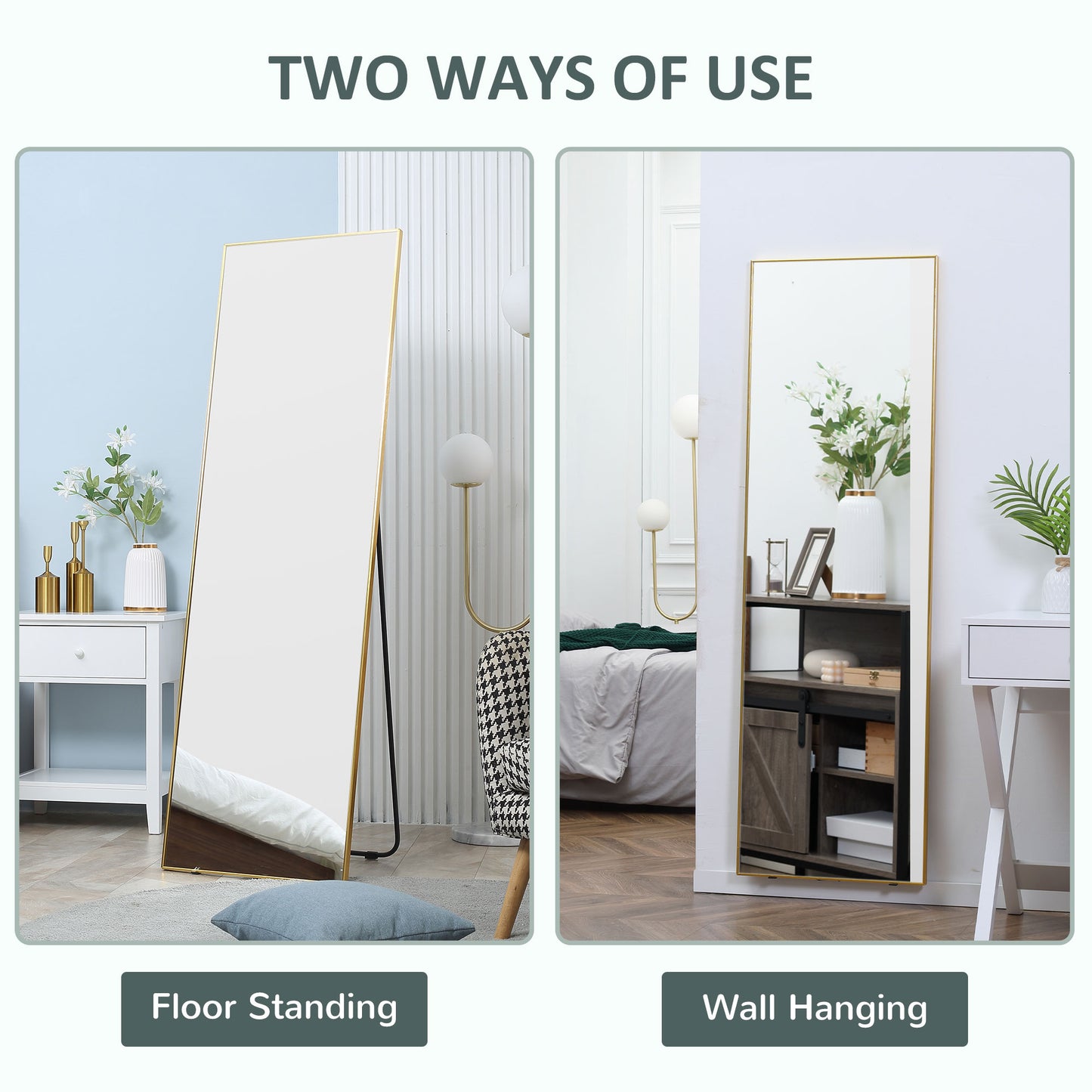 Full Length Mirror Dressing Mirror Wall-Mounted Entryway Gold Frame