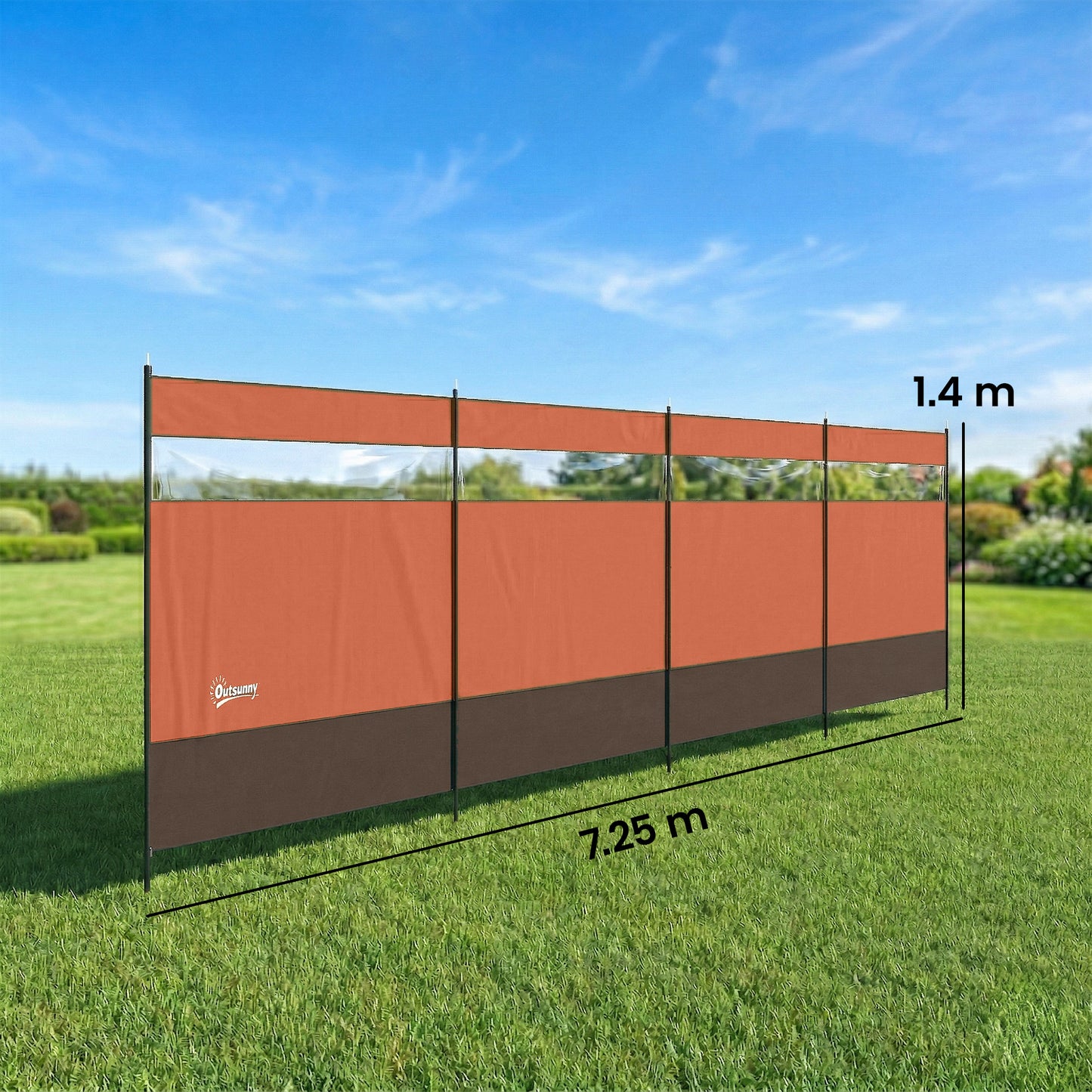 Camping Windbreaks with Clear Windows, 725 x 140cm, Orange