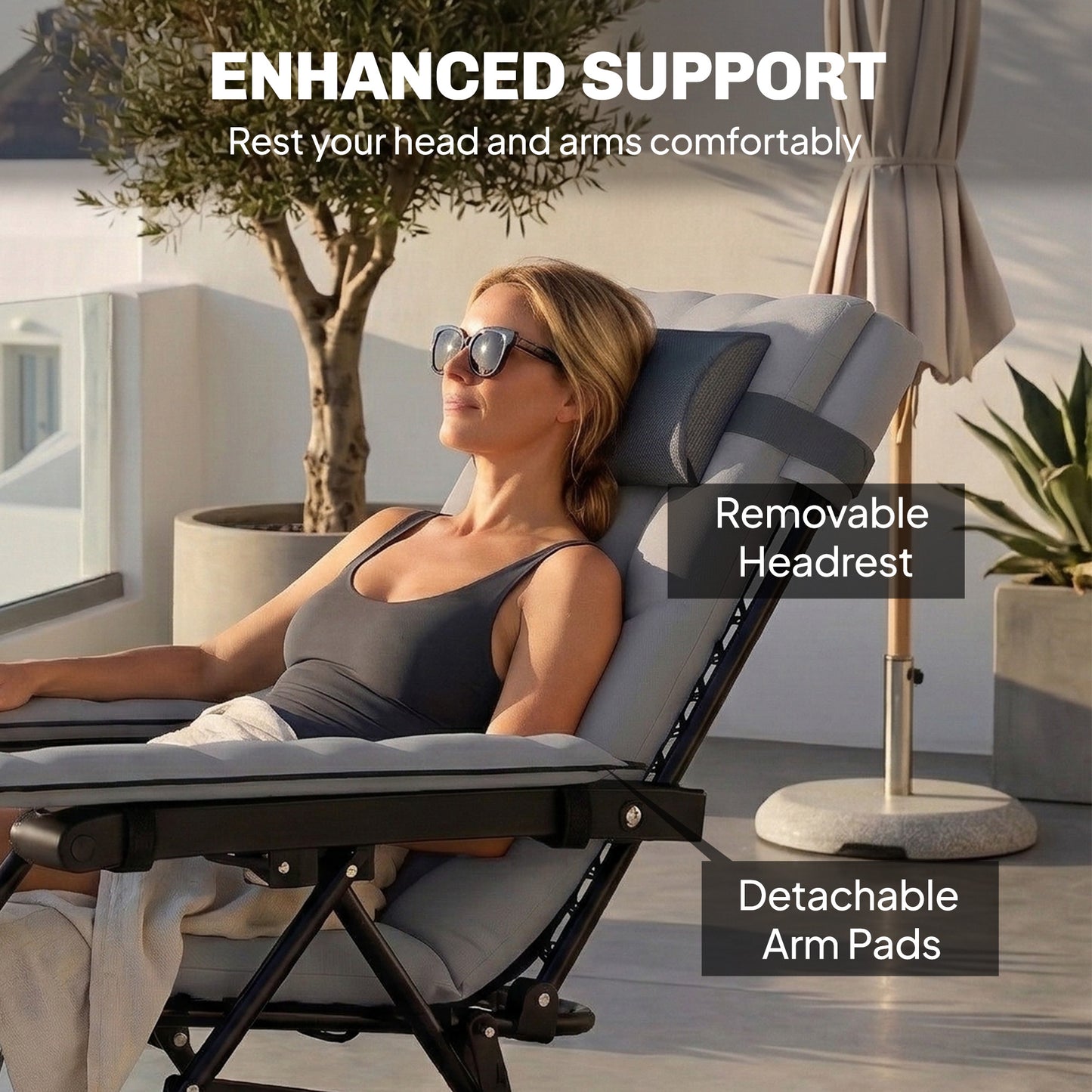 Zero Gravity Chair Sun Lounger with Cup Holder, Cushion, Light Grey