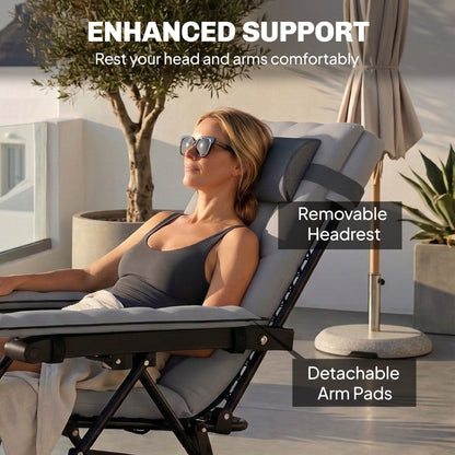 Zero Gravity Chair Sun Lounger with Cup Holder, Cushion, Light Grey